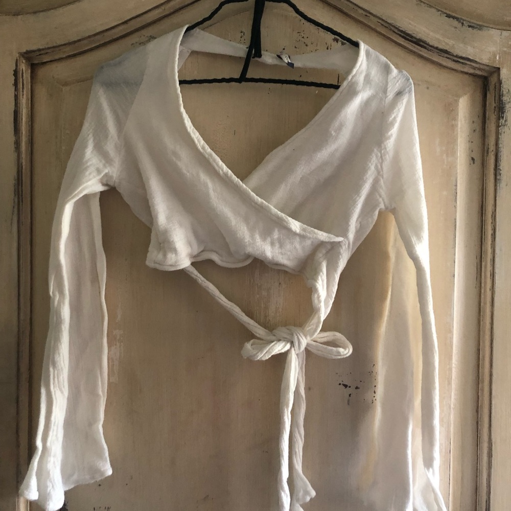 Off white brandy long sleeve openback tie crop top